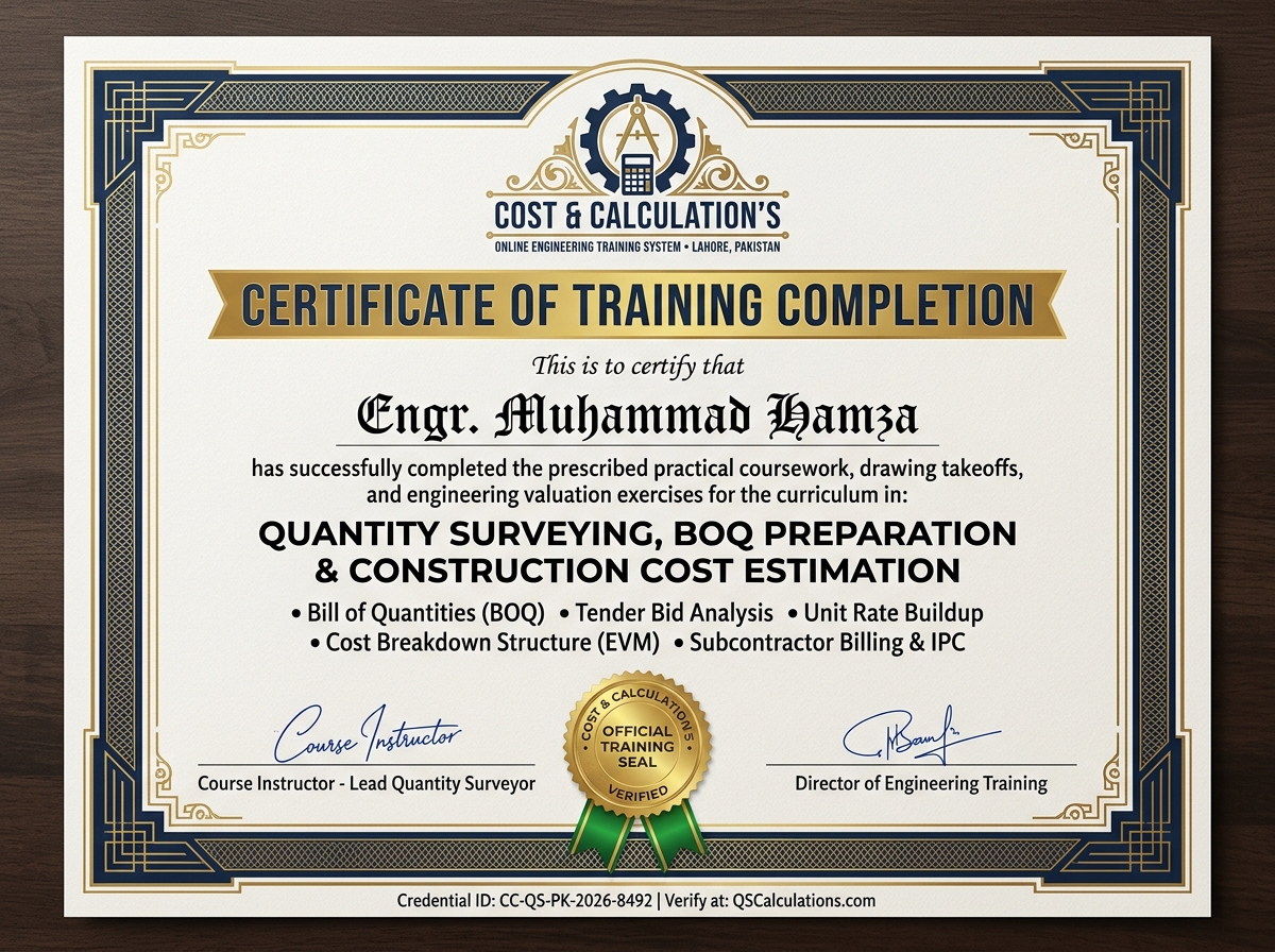 Official Cost & Calculation's Certificate of Training Completion